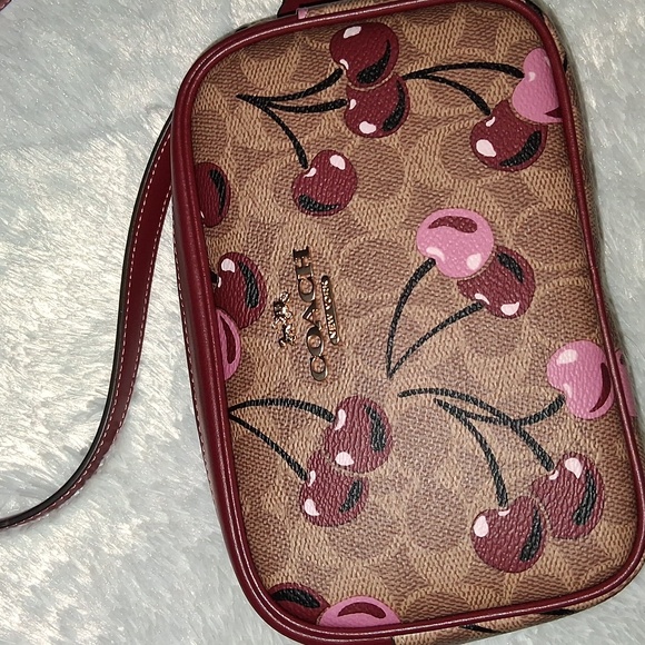NWOT！COACH Mini Jamie Camera Bag In Signature With Cherry Print - Picture 2 of 8